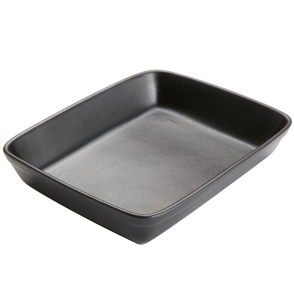 An American Metalcraft black matte porcelain rectangular casserole dish.