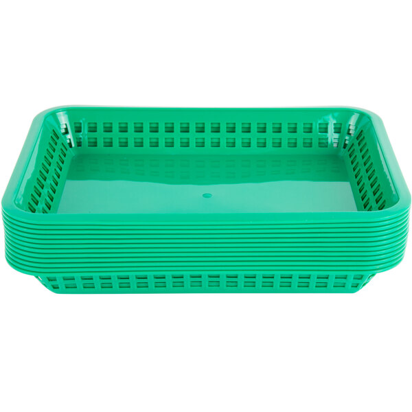 Choice 12" x 8 1/2" x 1 1/2" Green Rectangular Plastic Fast Food Basket