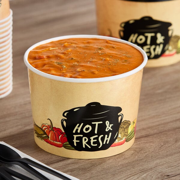 Choice 64 oz. Medley Double Poly-Coated Paper Soup / Hot Food Cup - 150/Case