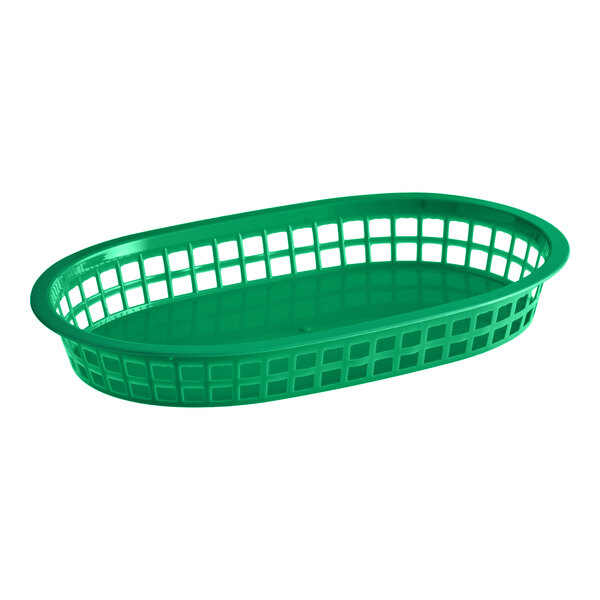 Choice 11" x 7" x 1 1/2" Green Oval Plastic Fast Food Basket - 12/Pack