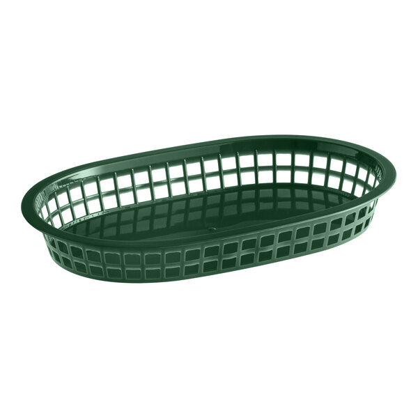 Choice 11" x 7" x 1 1/2" Forest Green Oval Plastic Fast Food Basket - 12/Pack