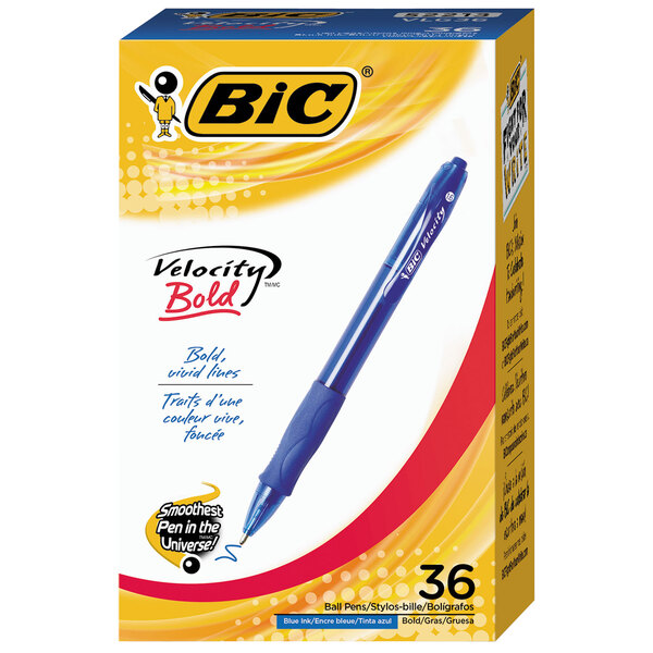 thumbnail image 2 of BIC Velocity Bold Retractable Ballpoint Pens - Bold Point (1.6mm), Blue Ink, 4-Count Pack 2 of 5