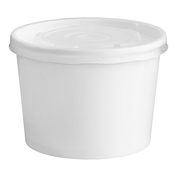 A white Choice paper food container with a vented plastic lid.
