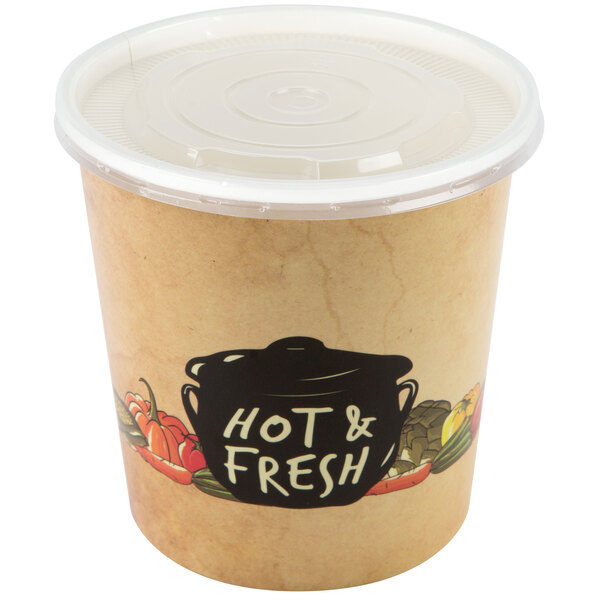 Choice 16 oz. Double Poly-Coated Paper Soup / Hot Food Cup with Vented  Plastic Lid - 25/Pack