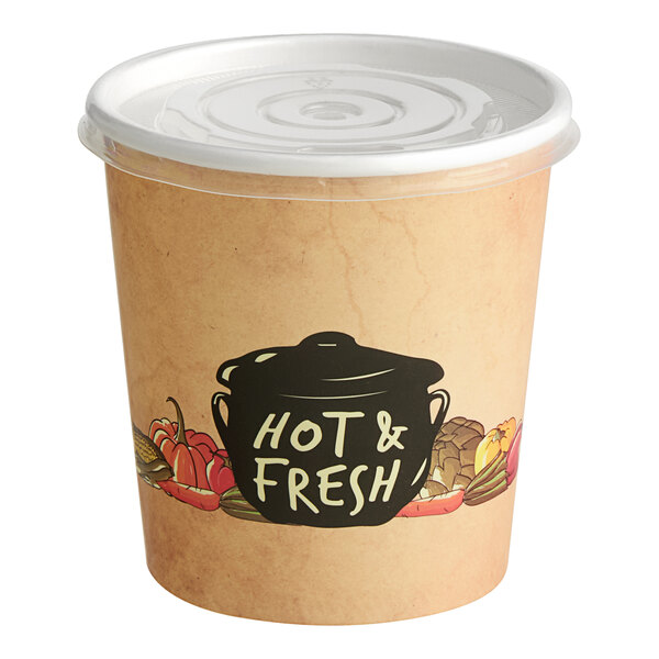 A Choice double poly-coated paper soup container with a vented plastic lid.