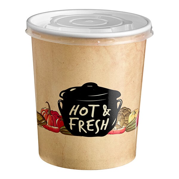 A Choice paper soup container with a vented lid and the words "Hot & Fresh" on it.