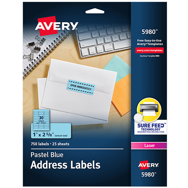 A package of Avery pastel blue ID labels.