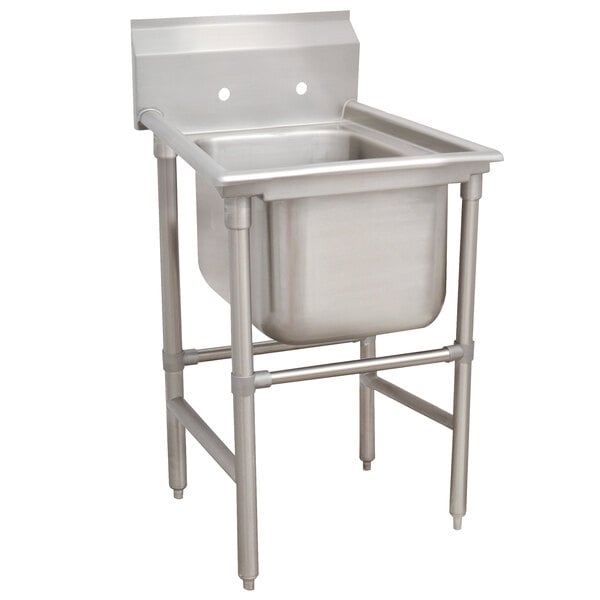 An Advance Tabco stainless steel pot sink on a stand.