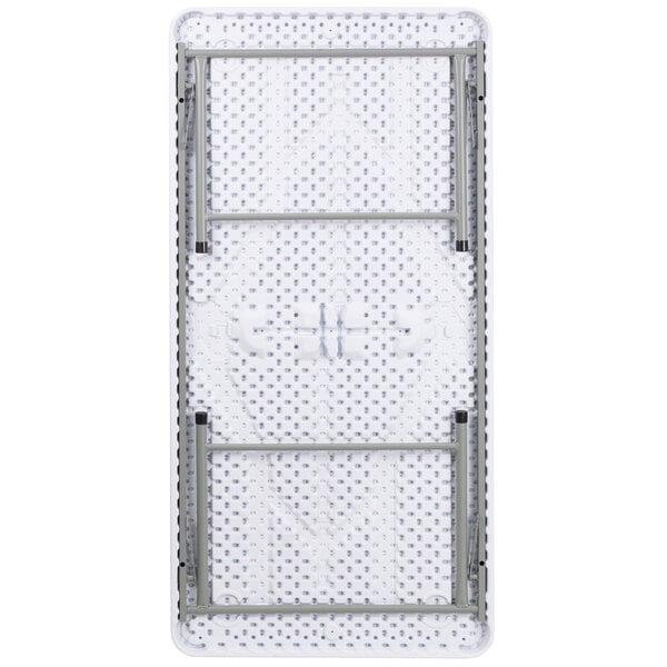 A Flash Furniture white plastic table with metal legs.