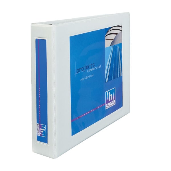 An Avery white heavy-duty binder with a blue label on the cover.