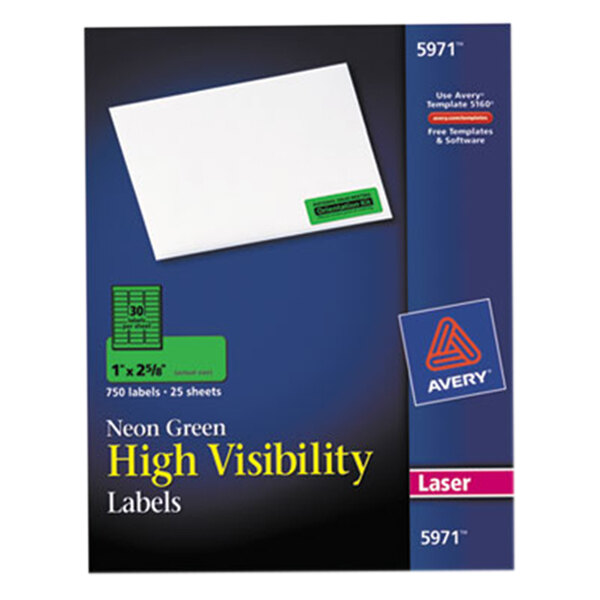 Avery 5971 1" x 2 5/8" HighVisibility Neon Green ID Labels 750/Pack