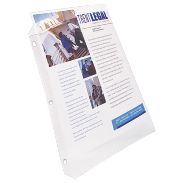 A white paper with a blue rectangular document inside a clear Diamond Clear sheet protector.