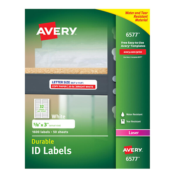 Avery 6577 5 8 X 3 White Permanent ID Labels 1600 Pack