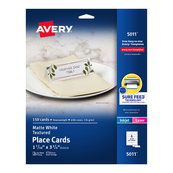Avery® 5011 1 7/16" x 3 3/4" White Textured Tent Cards - 150/Pack