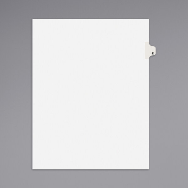 A white file folder with Avery E side tab divider labels.