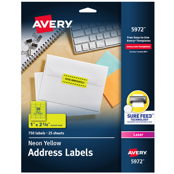 A package of Avery High-Visibility Neon Yellow ID Labels with a white background.