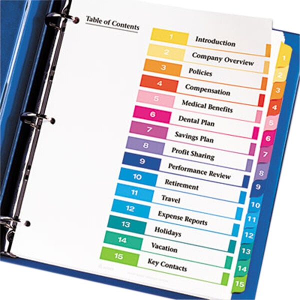 Avery 11143 Ready Index 15 Tab Multi Color Table Of Contents Dividers