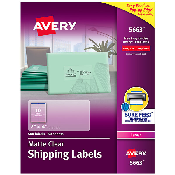 A package of Avery clear matte shipping labels.