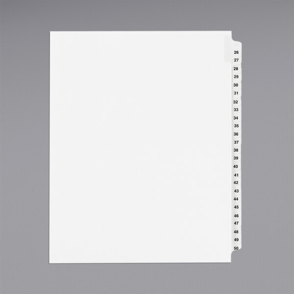 A white sheet of paper with a white column and black numbers on the right.