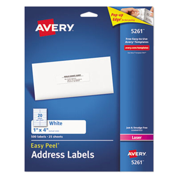 Avery 5261 Easy Peel 1" x 4" Printable Mailing Address Labels 500/Pack