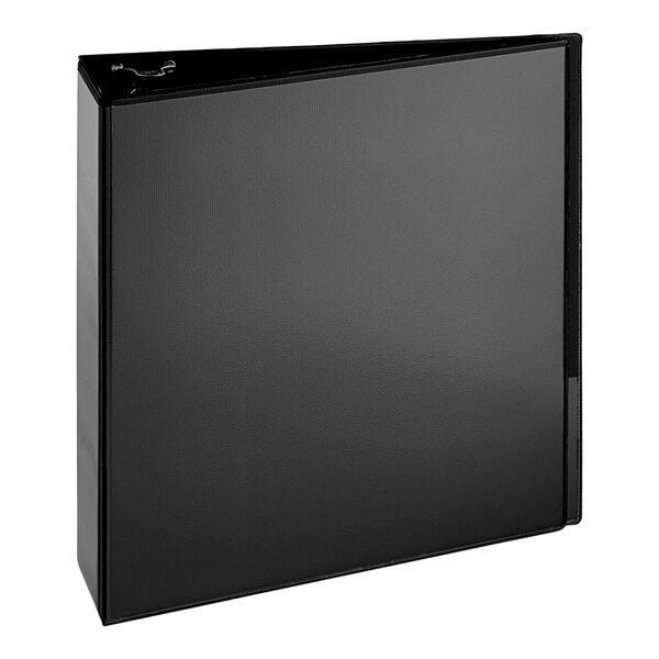 A black Avery Economy View binder with clear overlay.