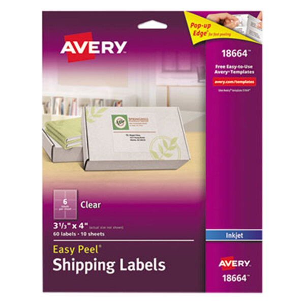 Avery 18664 Easy Peel 3 1/3" x 4" Clear Inkjet Printer Shipping Labels