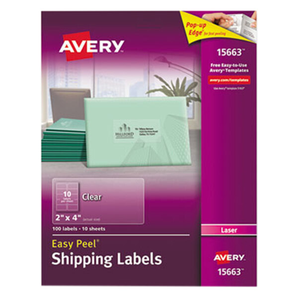 Avery 15663 Easy Peel 2" x 4" Clear Laser Printer Shipping Labels 100
