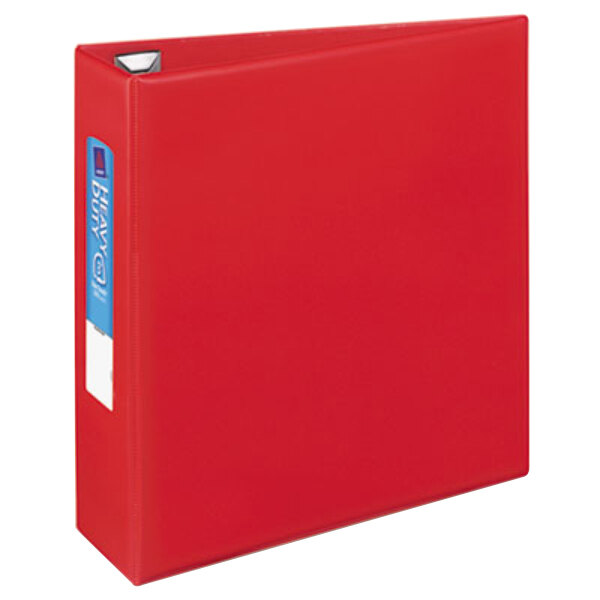 A red Avery Heavy-Duty Non-View binder with white labels.