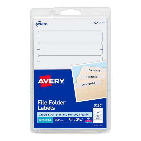 A package of white Avery file folder labels.