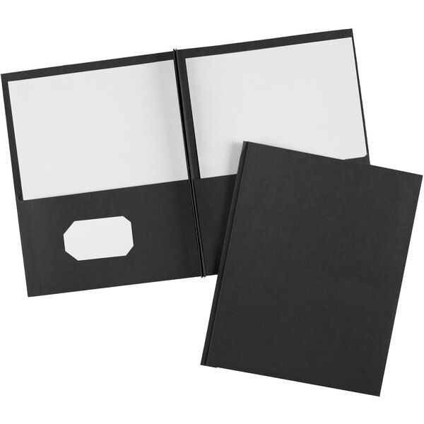 A package of 25 black Avery 2-pocket folders with prongs.