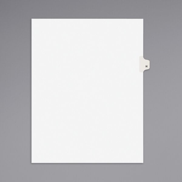 A white rectangular file divider with a tab labeled "Avery Legal Exhibit H" in black.