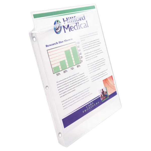 A close-up of a chart in a white Avery sheet protector.