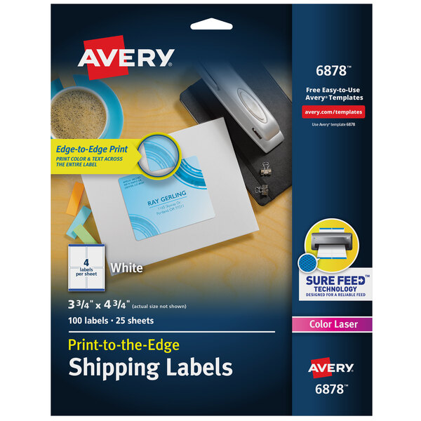 A package of Avery White Print-to-the-Edge Shipping Labels.