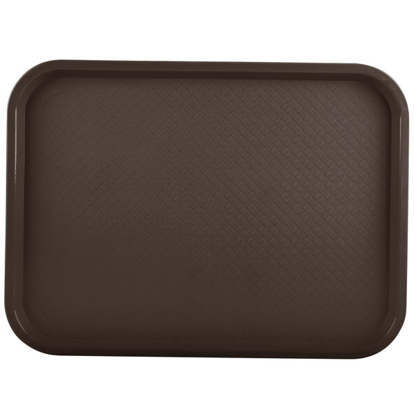 A Vollrath brown plastic fast food tray on a table.