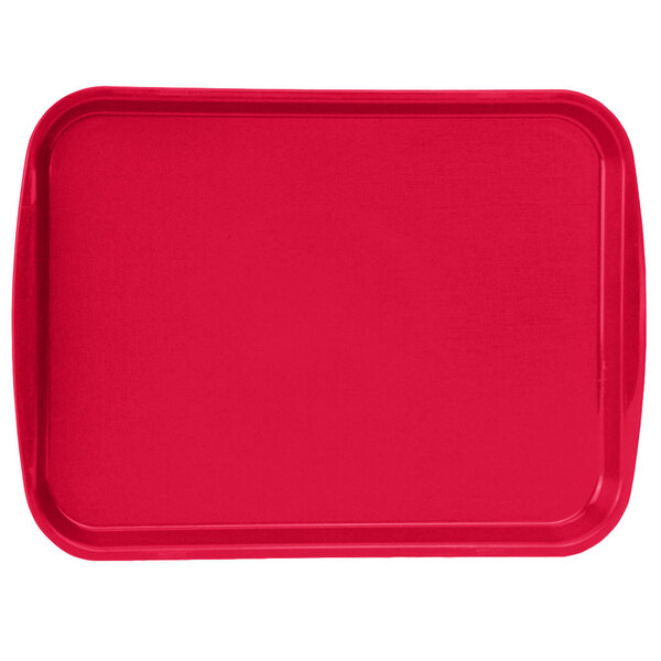 A red rectangular tray with built-in handles.