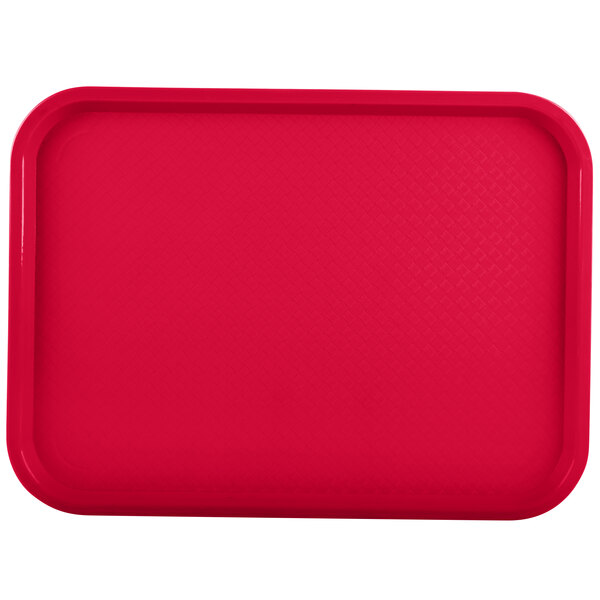 A red plastic Vollrath fast food tray.