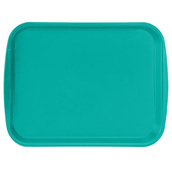 A teal rectangular plastic tray with built-in handles.