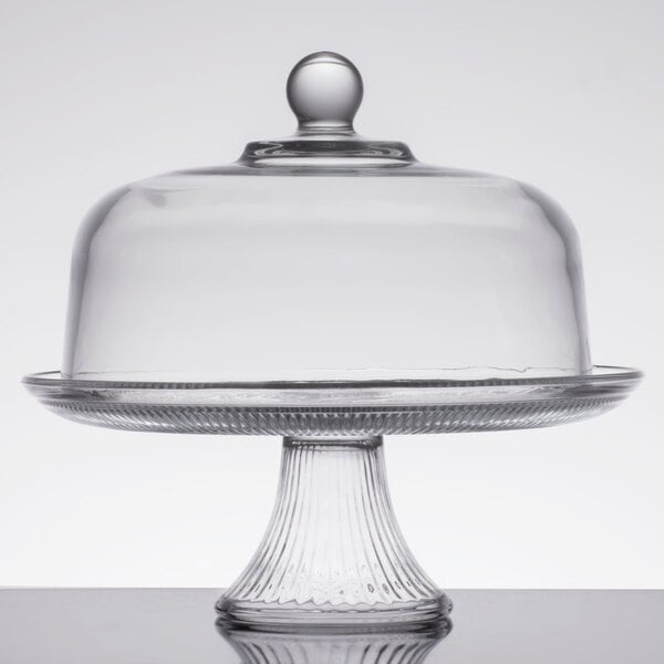 large glass cake stand with lid