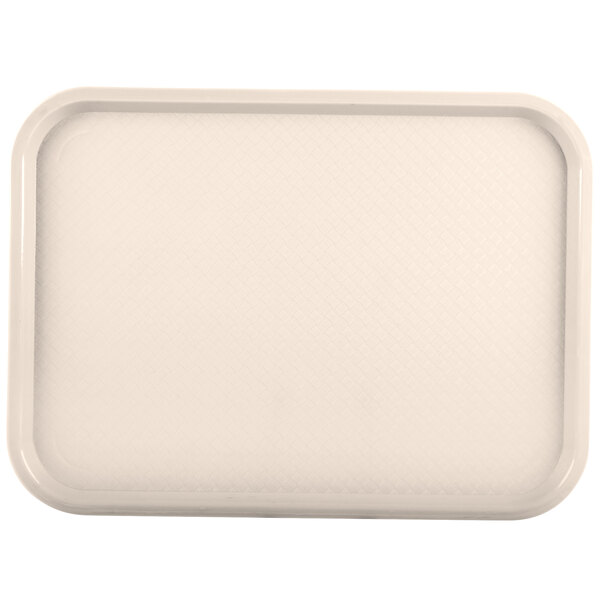 An almond plastic rectangular tray with a grid pattern.