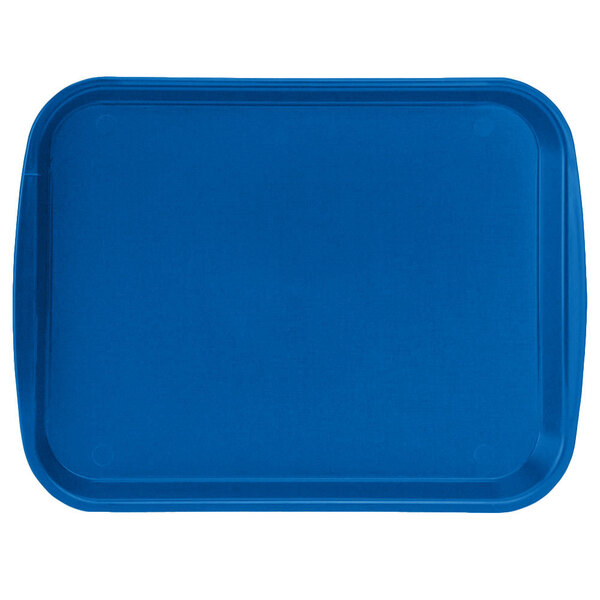 A blue rectangular plastic tray with built-in handles.