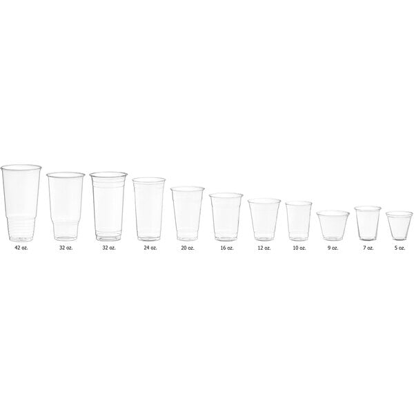 A row of Choice clear plastic cups.