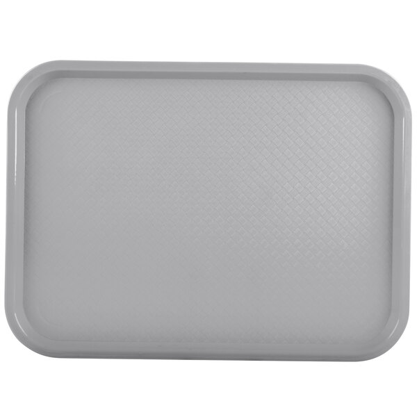 A gray plastic Vollrath fast food tray with a patterned surface.