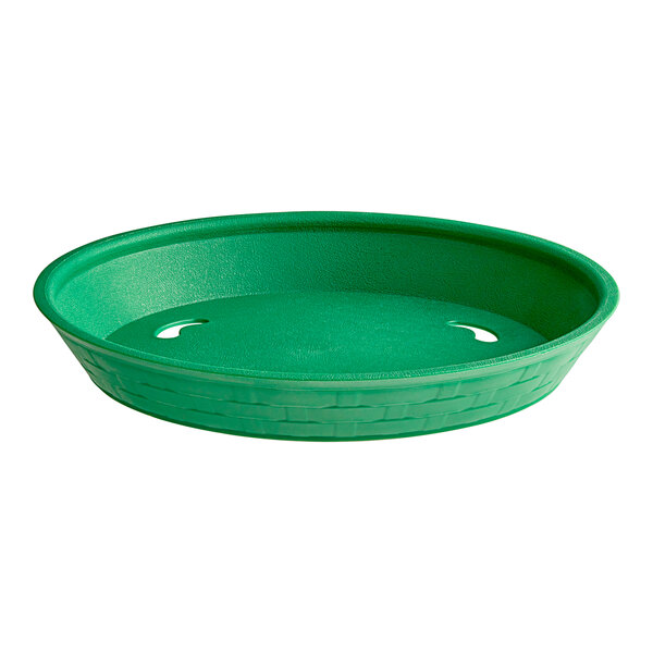 A green plastic diner platter with a white background.