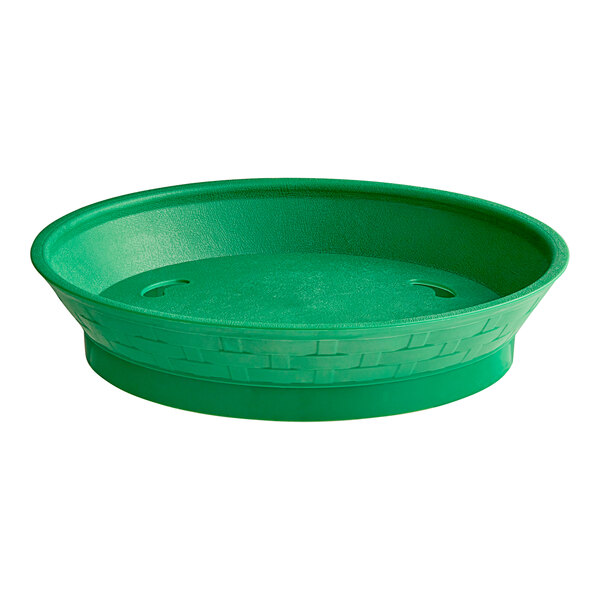 A green plastic diner platter with a base.