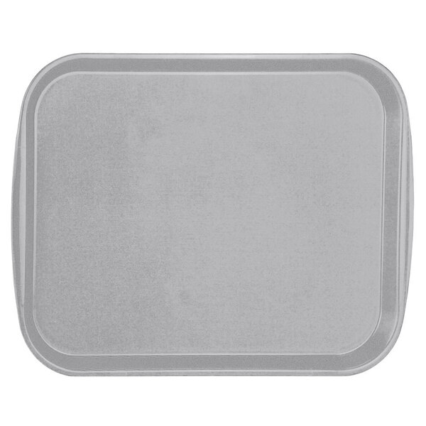 A close-up of a Vollrath gray rectangular fast food tray with incorporated handles.