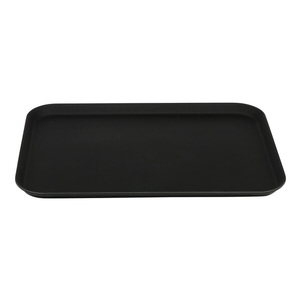 A black rectangular Cambro Treadlite non-skid tray.