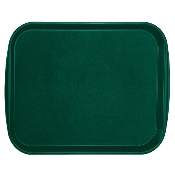 A Vollrath green rectangular fast food tray with built-in handles.