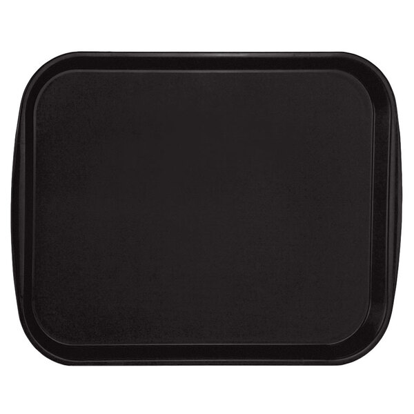 A black rectangular Vollrath fast food tray with built-in handles.