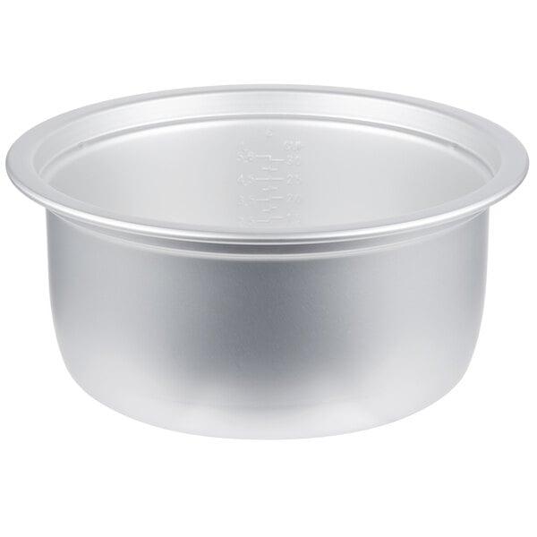 A close-up of a silver pot with a lid.