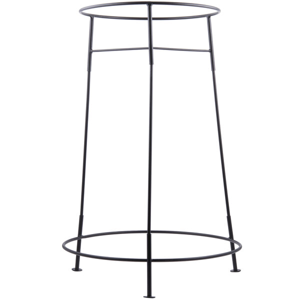 A black metal stand with a round base.